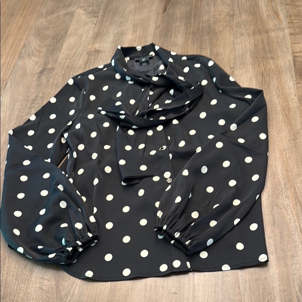 Cynthia Rowley Black and White Polka Dot Blouse w bow